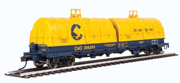 WalthersProto 50' Evans Cushion Coil Car - Ready to Run -- Chessie System C&O #306295 (Glass-Fiber Hoods, yellow, blue) - 920-105241