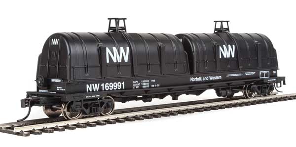 WalthersProto 50' Evans Cushion Coil Car - Ready to Run -- Norfolk & Western #169991 (Glass-Fiber Hoods, black, NW Logo) - 920-105253