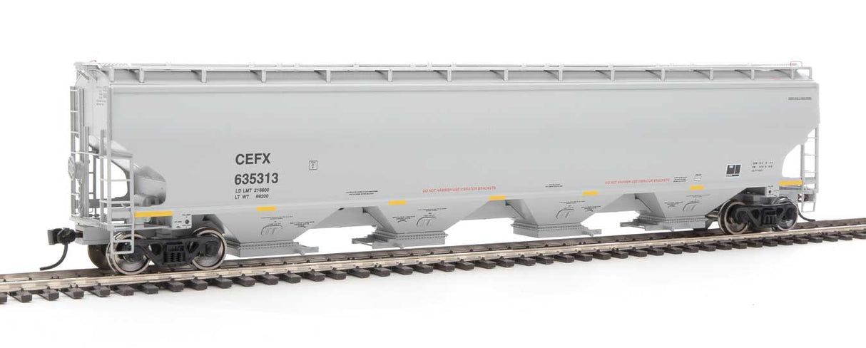 WalthersProto 67' Trinity 6351 4-Bay Covered Hopper - Ready to Run -- CIT Group-Capital Finance, Inc. CEFX #635313 (gray, Yellow Conspicuity Stripes - 920-105853
