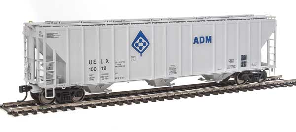 WalthersProto 55' Evans 4780 Cubic Foot 3-Bay Covered Hopper - Ready To Run -- Archer-Daniels-Midland UELX #10018 (gray, blue; Molecule Logo) - 920-106122