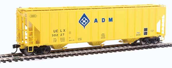 WalthersProto 55' Evans 4780 Cubic Foot 3-Bay Covered Hopper - Ready To Run -- Archer-Daniels-Midland UELX #30227 (yellow, blue; Molecule Logo) - 920-106125