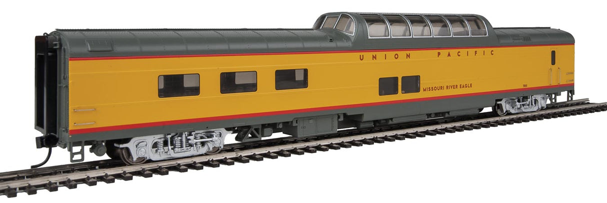 WalthersProto Walthers Proto HO 85' ACF Dome Diner - Union Pacific Heritage Fleet - Ready to Run - Standard -- UPP #7011 Missouri River Eagle (Armour Yellow, gray, red) - 920-18155