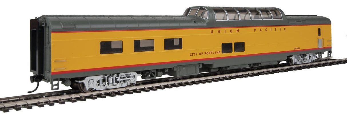 WalthersProto Walthers Proto HO 85' ACF Dome Diner - Union Pacific Heritage Fleet - Ready to Run - Lighted -- UPP #8008 City of Portland (Armour Yellow, gray, red) - 920-18653