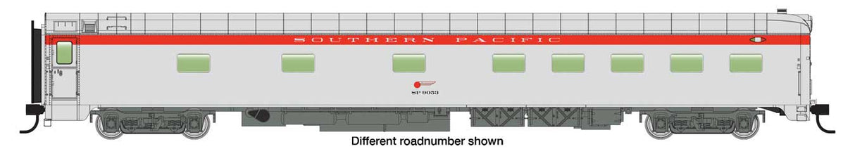 WalthersProto 85' Pullman-Standard 10-6 Sleeper with Blunt End -- Southern Pacific(TM) #9056 (Simulated Stainless, Daylight Red letterboard)