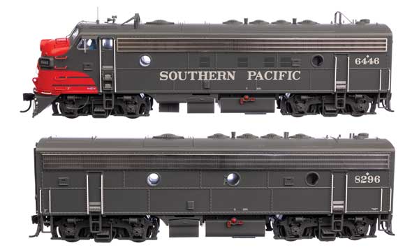 EMD FP7 & F7B  - LokSound 5 Sound & DCC -- Southern Pacific(TM) #6446 & 8296 (gray, Scarlet, white)