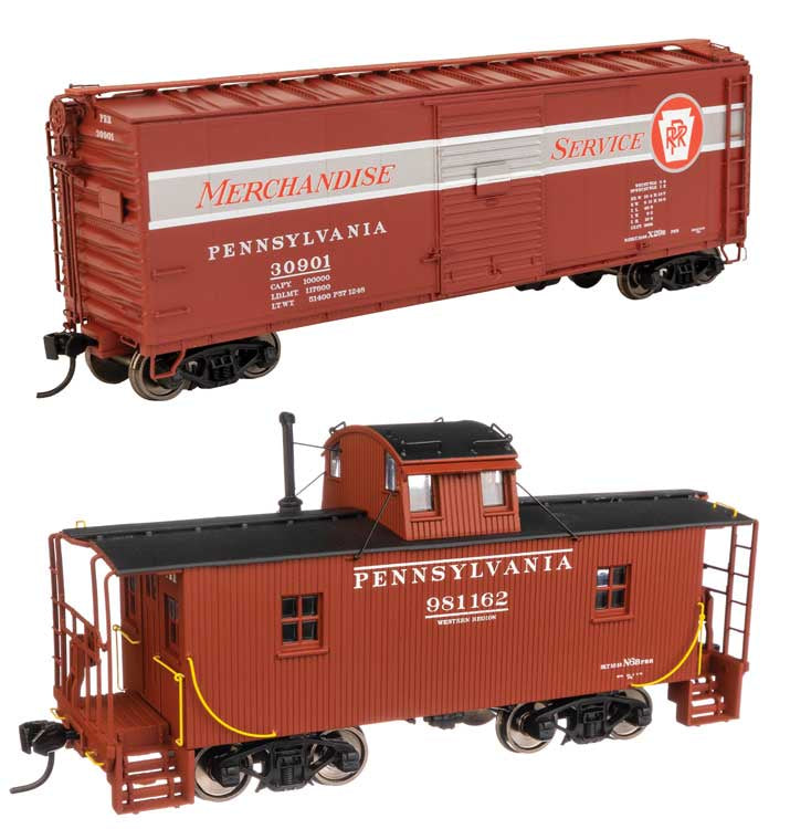 WalthersProto Pennsylvania Railroad Merchandise Service Freight Train -- Pennsylvania Railroad Set #3: 12 40' Rebuilt X29B Boxcars, N6B Caboose