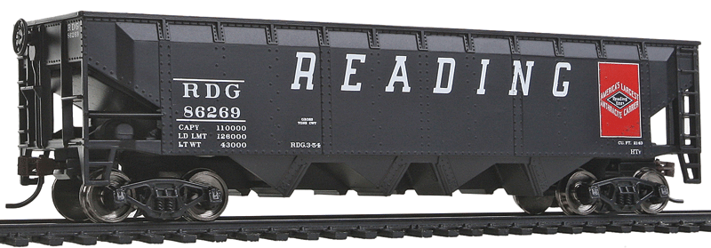 Walthers Trainline Offset Hopper - Ready to Run -- Reading (black, red; Large Lettering, Anthracite Logo) - 931-1422