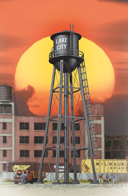 Walthers Cornerstone City Water Tower - Built-ups -- Assembled - Black - 3-3/4 x 3-3/4 x 11" 9.3 x 9.3 x 27.5cm - 933-2825