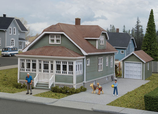 Updated American Bungalow with Single-Car Garage -- Kit - House measures: 6-11/32 x 3-5/8 x 3-1/2"  16.1 x 9.1 x 8.8cm