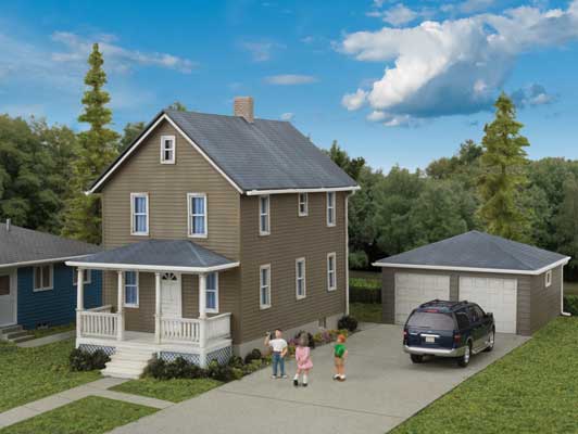 Walthers Cornerstone Two-Story House with Garage -- Kit - 5 x 2-1/2 x 4-1/16 12.7 x 6.3 x 10.3cm - 933-3792