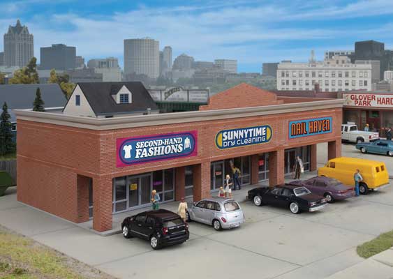 Walthers Cornerstone Modern Shopping Center I -- Kit - 10-1/2 x 4-15/16 x 3-1/2" 26.6 x 12.5 x 8.8cm - 933-4115