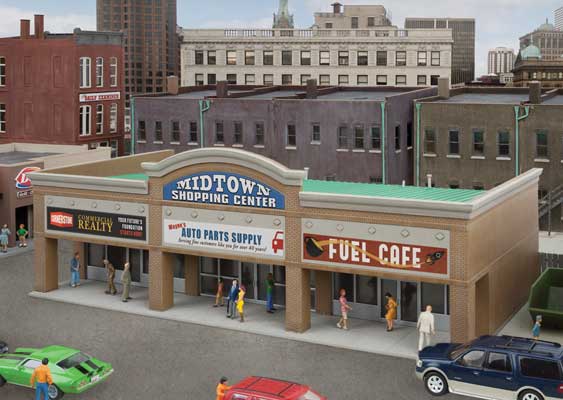 Walthers Cornerstone Modern Shopping Center II -- Kit - 10-1/2 x 4-15/16 x 3-1/2" 26.6 x 12.5 x 8.8cm - 933-4116