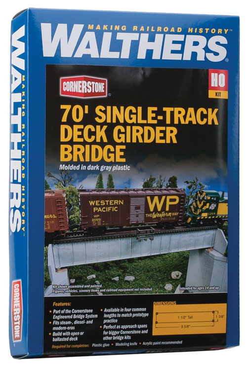 Walthers Cornerstone 70' Single-Track Railroad Deck Girder Bridge -- Kit - 9-5/8 x 1-3/8 x 1-1/2" 24.4 x 3.5 x 3.8cm - 933-4507