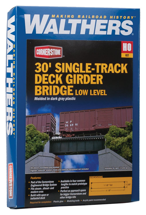 Walthers Cornerstone 30' Single Track Railroad Deck Girder Bridge -- Low Level Kit - 4-1/8 x 1-3/8 x 1-1/8" 10.4 x 3.4 x 2.8cm - 933-4509
