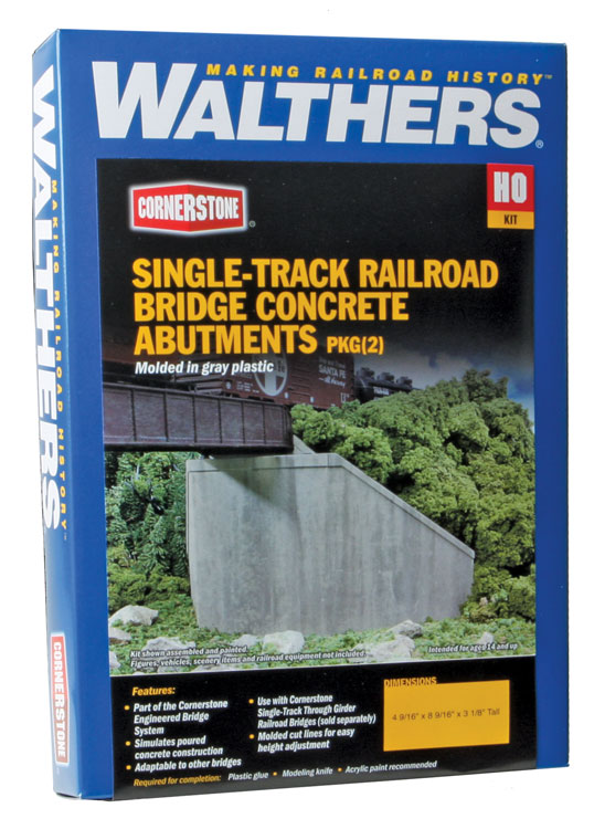 Walthers Cornerstone Single-Track Railroad Bridge Concrete Abutments pkg(2) -- Kit - 4-9/16 x 8-9/16 x 4-7/16" 11.5 x 21.7 x 11.2cm - 933-4551