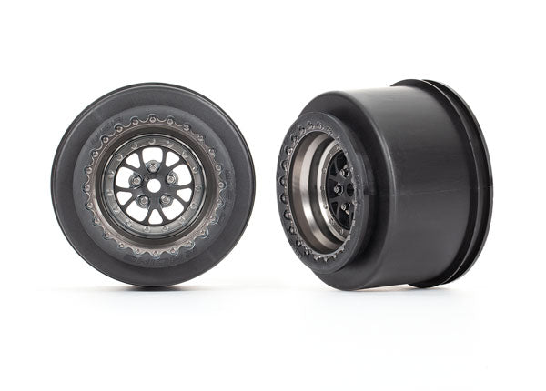 Traxxas 9473A Wheels, Weld satin black chrome (Rear) (2) - TRA9473A