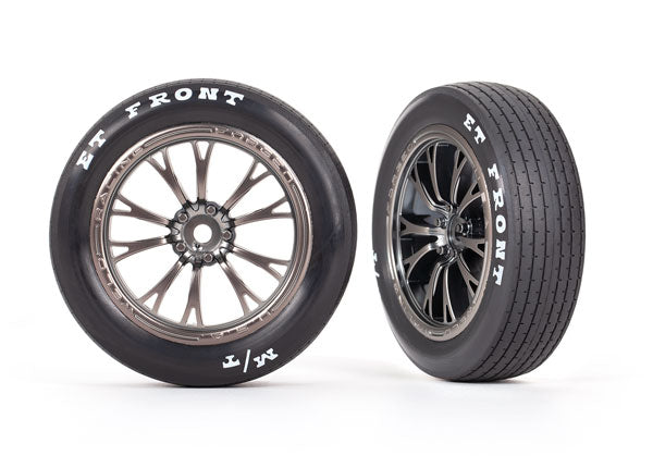 Traxxas 9474A Tires & Wheels, assembled, glued (Weld satin black chrome Wheels, Mickey Thompson ET Front Tires, foam Inserts) (2) - TRA9474A