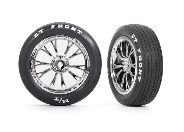 Traxxas 9474R Tires & Wheels, assembled, glued (Weld chrome Wheels, Mickey Thompson ET Front Tires, foam Inserts) (2) - TRA9474R