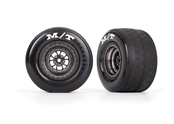 Traxxas 9475A Tires & Wheels, assembled, glued (Weld satin black chrome Wheels, Mickey Thompson ET Drag Slicks, foam Inserts) (Rear) (2) - TRA9475A
