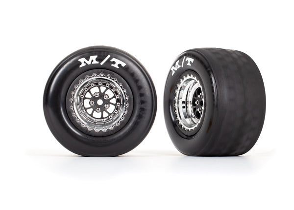Traxxas 9475R Tires & Wheels, assembled, glued (Weld chrome with black Wheels, Mickey Thompson ET Drag Slicks, foam Inserts) (Rear) (2) - TRA9475R