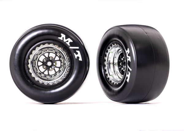 Traxxas 9476R Tires & Wheels, assembled, glued (Weld chrome with black Wheels, Mickey Thompson ET Drag Slicks, sticky compound, foam Inserts) (Rear) (2) - TRA9476R