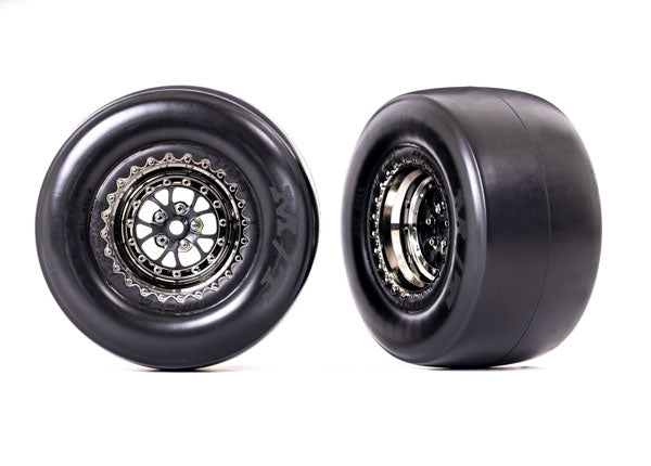 Traxxas 9477X Tires & Wheels, assembled, glued (Weld black chrome Wheels, smoke Tires, foam Inserts) (Rear) (2) - TRA9477X