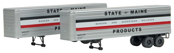 Walthers SceneMaster 35' Fluted-Side Trailer 2-Pack - Assembled -- Bangor &amp; Aroostook (State of Maine, silver, red, white, blue) - 949-2402