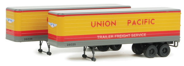 Walthers SceneMaster 35' Fluted-Side Trailer 2-Pack - Assembled -- Union Pacific(R) (Armour Yellow, red, gray) - 949-2406