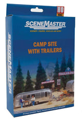 Walthers SceneMaster HO Camp Site with Two Trailers - Kit -- Two Camping Trailers, Signs & Accessories