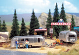 Walthers SceneMaster HO Camp Site with Two Trailers - Kit -- Two Camping Trailers, Signs & Accessories