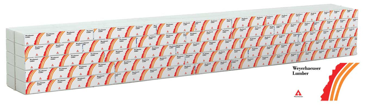 Walthers SceneMaster Wrapped Lumber Load for WalthersMainline 72' Centerbeam Flatcar -- Weyerhauser Lumber (red, orange) - 949-3167