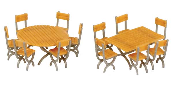 Walthers SceneMaster Tables and Chairs -- Kit - One Each Square and Round Tables, plus 12 Chairs - 949-4191