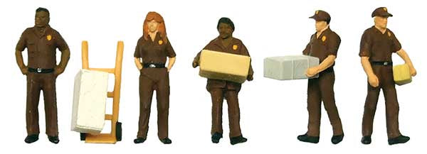 Walthers SceneMaster HO UPS Delivery Personnel pkg(5) -- Includes Handcart