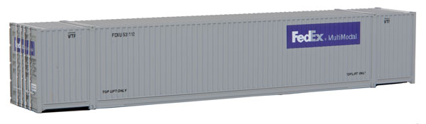 Walthers SceneMaster 53' Singamas Corrugated Side Container - Ready to Run -- FedEx MultiModal (gray, purple) - 949-8504