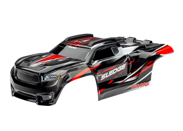 Traxxas 9511R Body, Sledge, - Red (painted, decals applied) (assembled with Front & Rear Body Mounts and Rear Body support for clipless Mounting) - TRA9511R