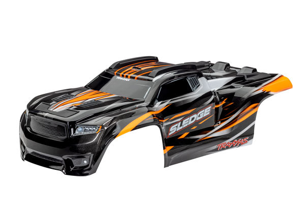 Traxxas 9511T Body, Sledge™, orange/ window, grille, lights Decal Sheet (assembled with Front & Rear Body Mounts and Rear Body support for clipless Mounting) - TRA9511T
