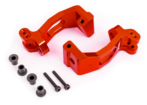 Traxxas 9532R Caster blocks (c-hubs), 6061-T6 aluminum (red-anodized), left & right/ kingpin Bushings (4)/ 3x20mm CS (with threadlock) (4) - TRA9532R