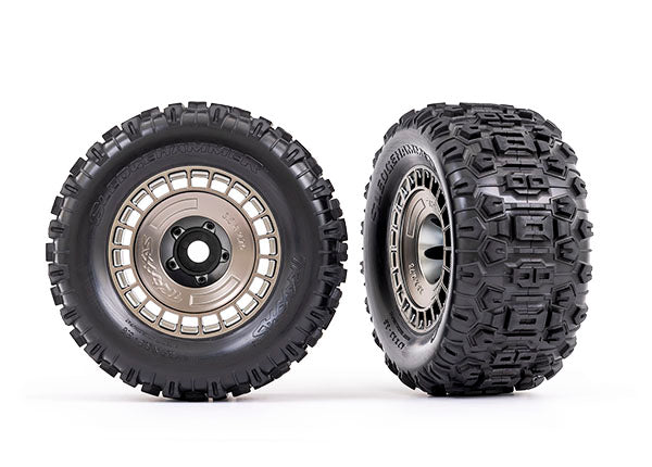 Traxxas 9572A Tires and Wheels, assembled, glued (3.8' satin black chrome Wheels, satin black chrome Wheel covers, Sledgehammer Tires, foam Inserts) (2) - TRA9572A
