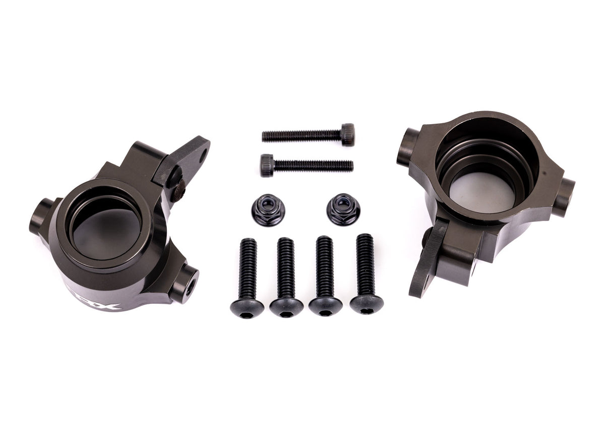Traxxas 9635A Steering blocks, 6061-T6 aluminum (dark titanium-anodized), left & right/ Steering block arms (2)/ 4x16mm BCS (with threadlock) (4)/ 3x18mm CS (2)/ 3x10mm BCS (with threadlock) (4)/ M3x0.5mm NL (2) - TRA9635A
