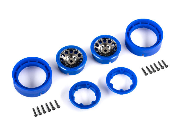Traxxas 9781BLKBL Wheels, 1.0', Method Race Wheels 105 Beadlock (satin black chrome with - Blue beadlock) (2) - TRA9781-BLKBL