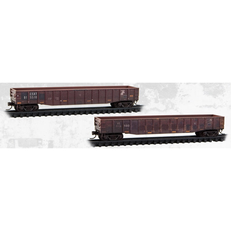Micro-Trains by Atlas 983 102 293 N-Scale Weathered 50' Steel Side 15-Panel Fixed End Fishbelly Side Gondola - Norfolk Southern Family Tree (2-Pack) - CSXT/NS #915510, 619560