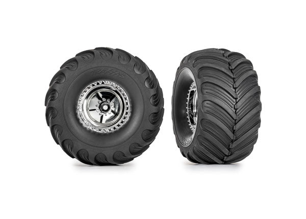 Traxxas 9867 T&W ASSM CHRM Wheel CHVRN TIRE