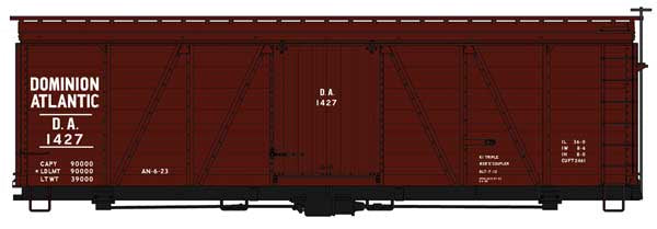 Accurail HO Fowler 36' Wood Boxcar - Kit -- Dominion Atlantic #1427 (Boxcar Red)