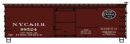 Accurail HO 36' Double-Sheathed Wood Boxcar w/Steel Roof, Ends, Fishbelly - Kit -- New York Central & Hudson River #99524 (Boxcar red, black, NYC Lines Logo)