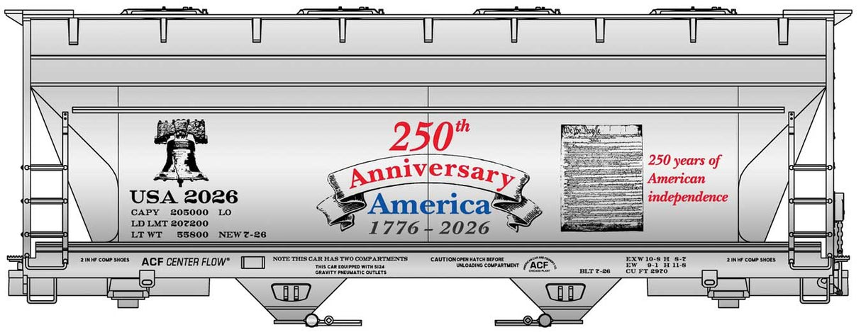 Accurail HO ACF 2-Bay Covered Hopper - Kit -- America 250 USA #2026 (gray, red, blue, black)