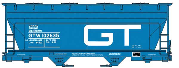 Accurail HO ACF 2-Bay Covered Hopper - Kit -- Grand Trunk Western #102635 (blue, white)