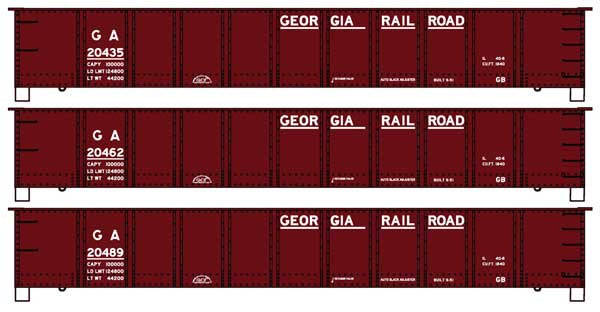 Accurail HO AAR 41' Steel Gondola 3-Pack - Kit -- Georgia Railroad #20435, 20462, 20489 (Boxcar Red)