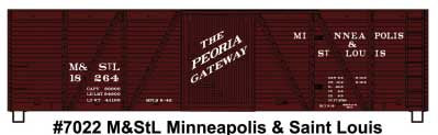 Accurail HO 40' 6-Panel Single-Sheathed Wood Boxcar w/Wood Doors & Ends - Kit -- Minneapolis & Saint Louis #18264 (Boxcar Red, Peoria Gateway Slogan)