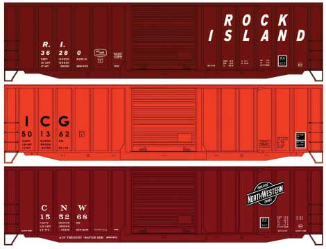 Accurail HO 50' Exterior-Post Modern Boxcar 3-Pack - Kit -- Illinois Central Gulf 501362, Rock Island 36280, Chicago & North Western 155