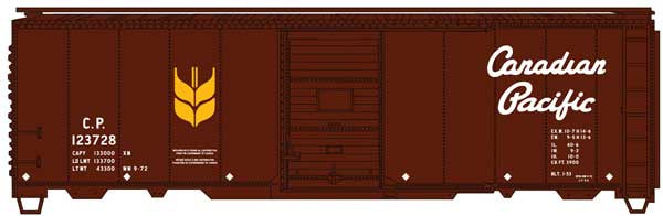 Accurail HO  40' Single-Door Steel Boxcar - Kit -- Canadian Pacific #123728 (Boxcar Red, yellow Wheat Sheaf, Script Lettering)